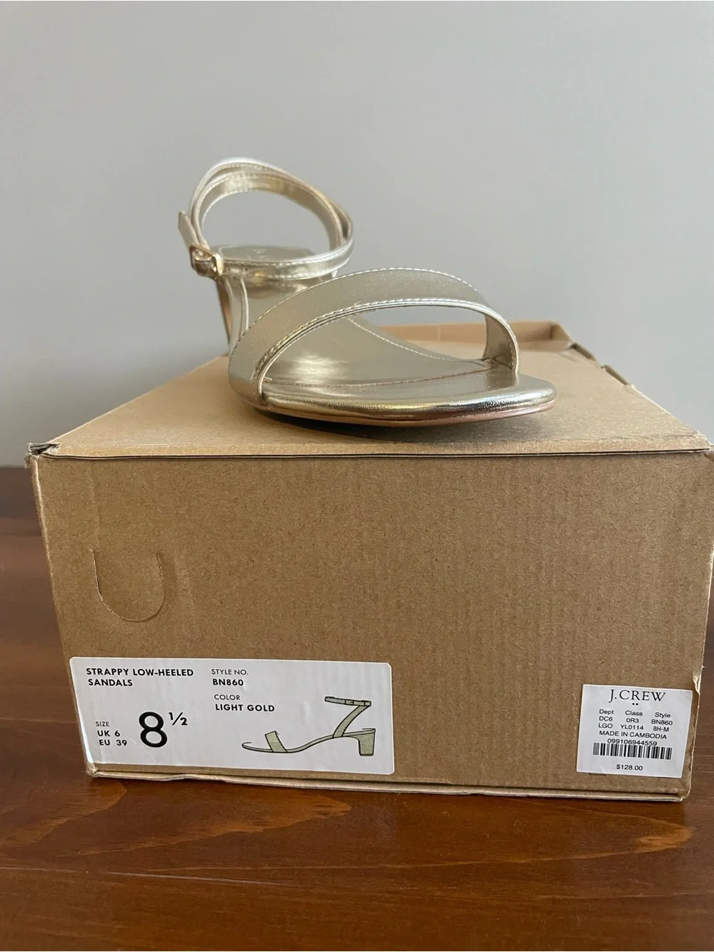 J. Crew Strappy Light Gold Low Block Heel Sandals